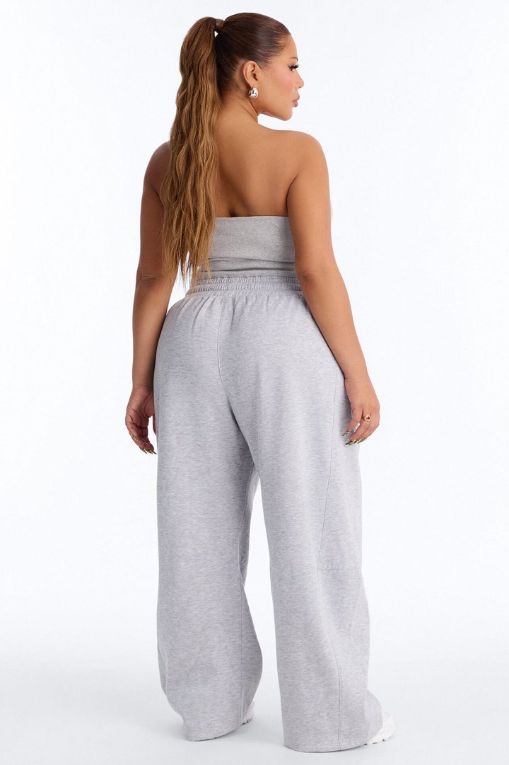 Jules Knit Tube With Fleece Barrel Leg Jumpsuit - Grey