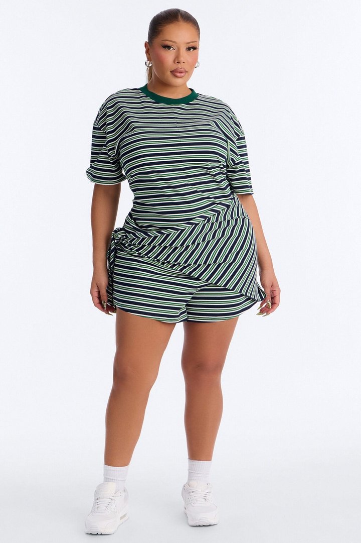 Halle Striped Waist Scarf Romper - Green