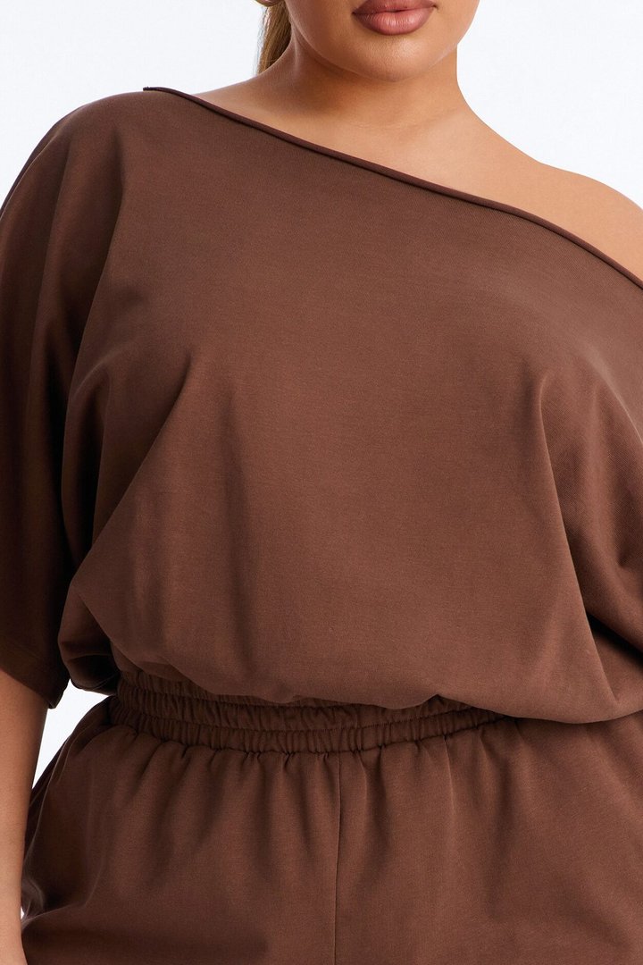 Sunday Dream Cotton Off Shoulder Romper - Chocolate