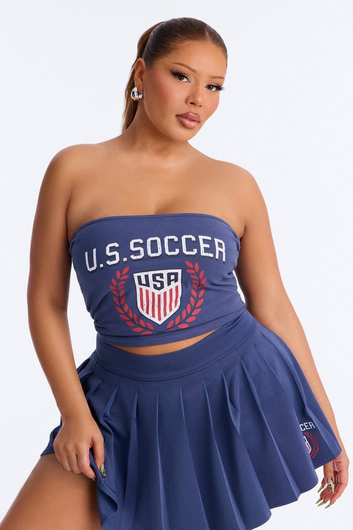US Soccer Cropped Tube Top - Navy