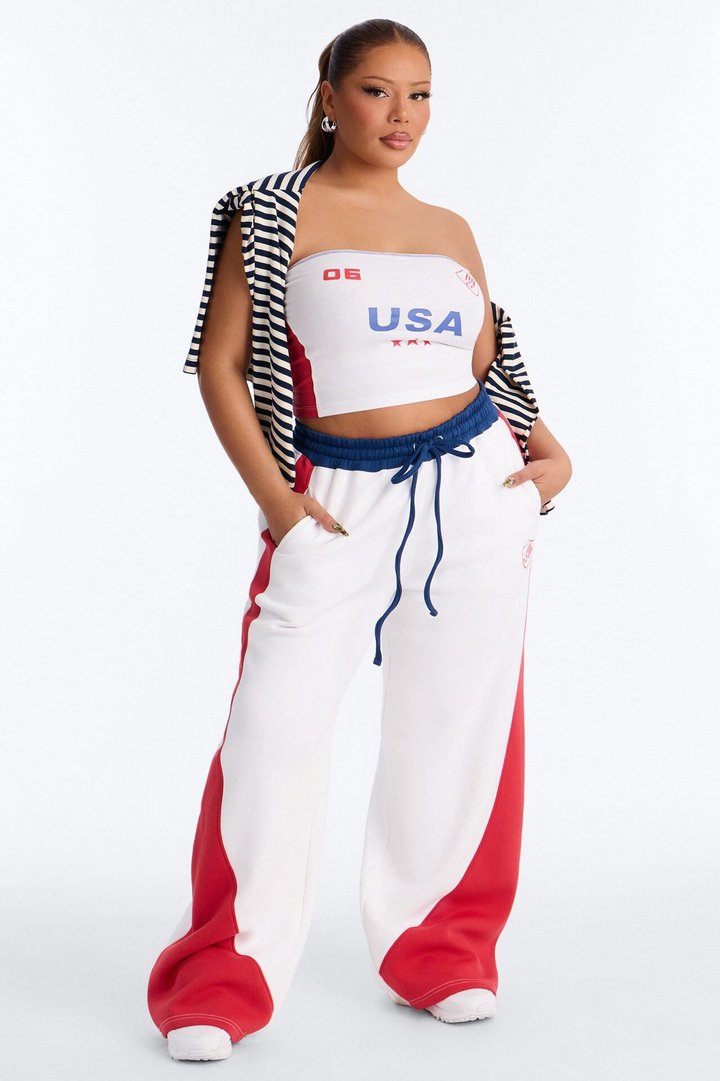 USA Pride Fleece Barrel Pant Set - White/combo