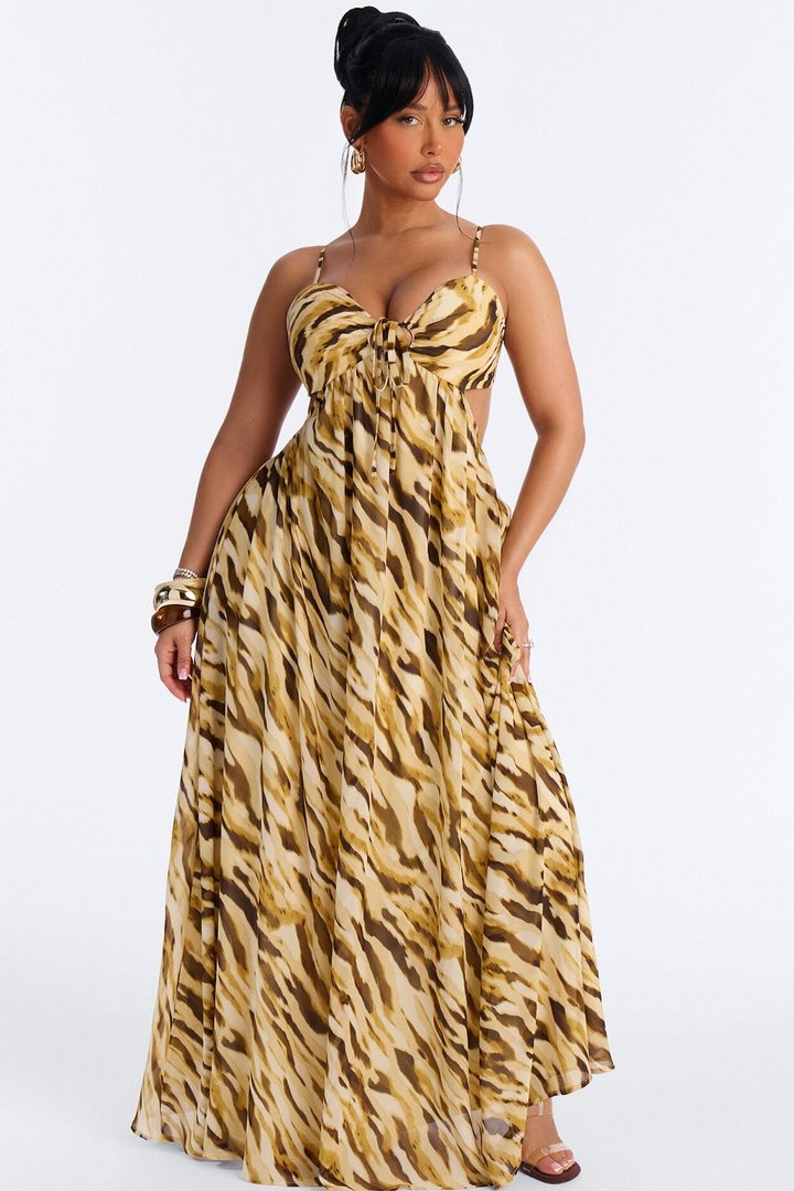 Boardwalk Babe Chiffon Maxi Dress - Mustard/combo