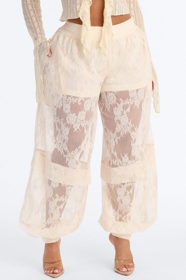 Queen Bee Mid Rise Lacey Jogger Pant - Ivory