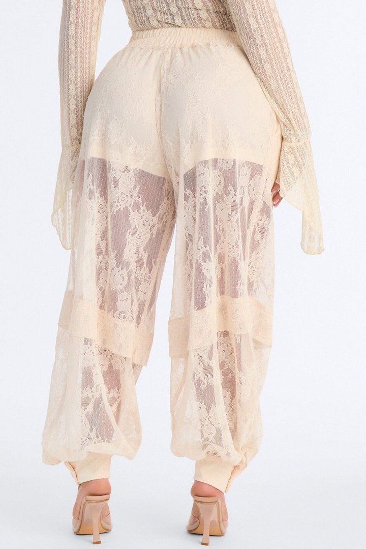 Queen Bee Mid Rise Lacey Jogger Pant - Ivory