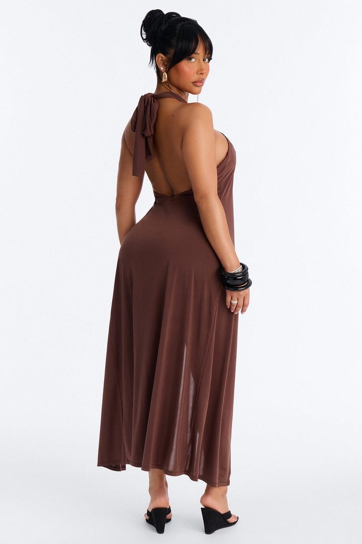 Luna Long Flyaway Low Back Top - Brown