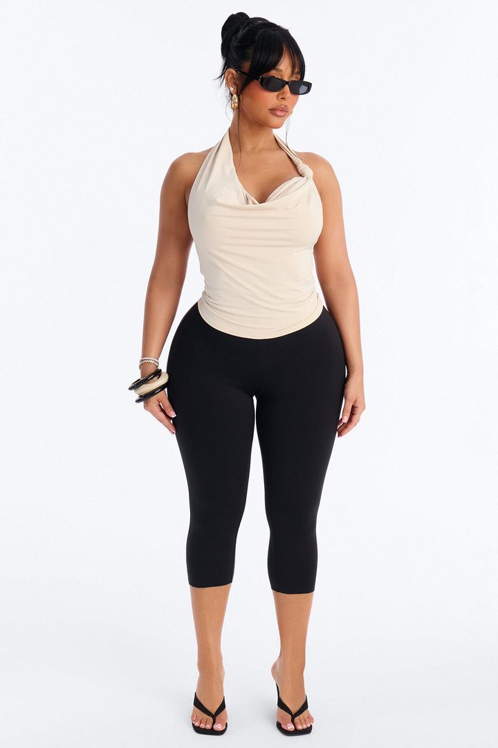 Golden Hour Cowl Neck Knot Halter Top - Cream