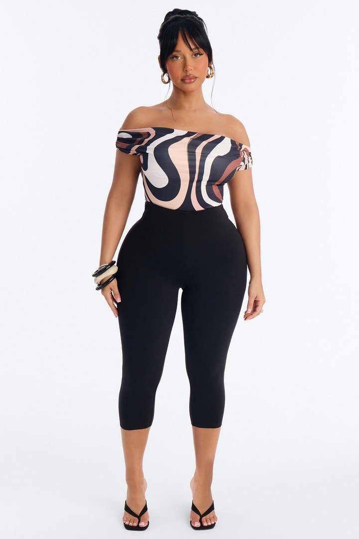 Your Illusion Abstract Off Shoulder Bodysuit - Black/combo