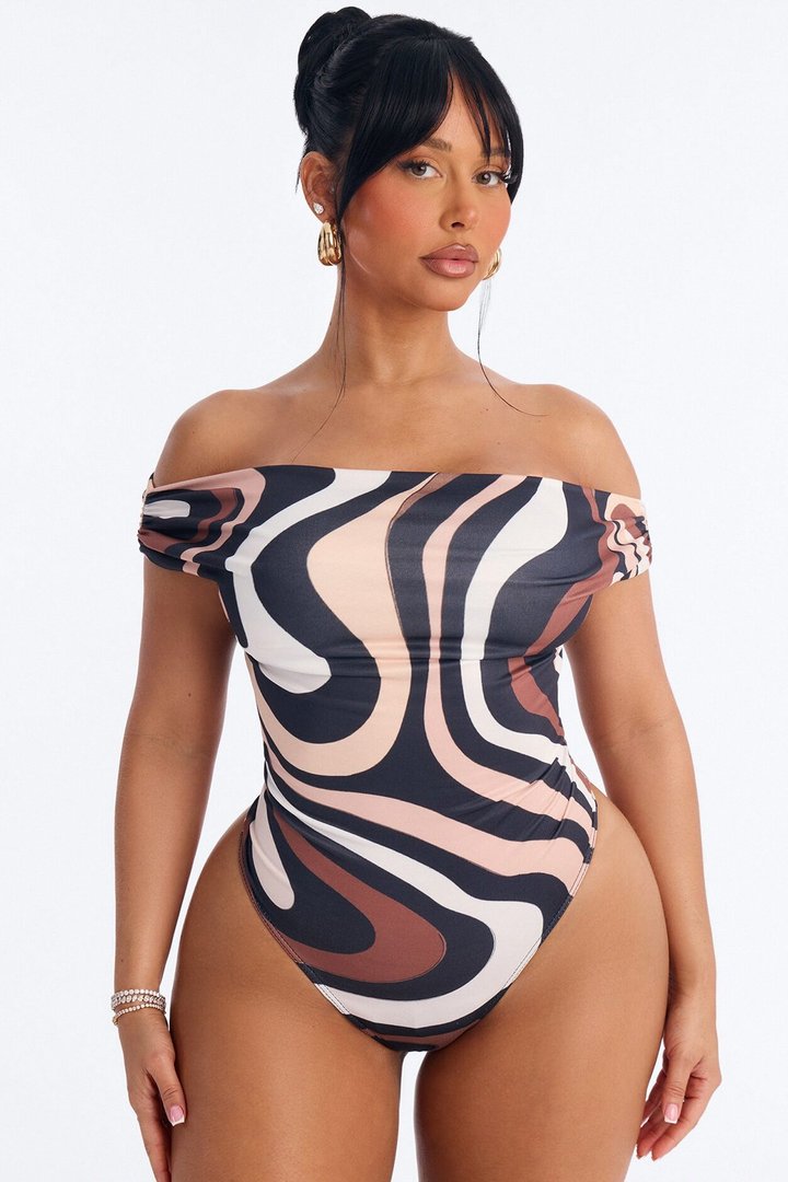 Your Illusion Abstract Off Shoulder Bodysuit - Black/combo