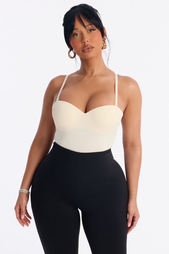 Josie Padded Sweetheart Neck Spaghetti Strap Bodysuit - Cream
