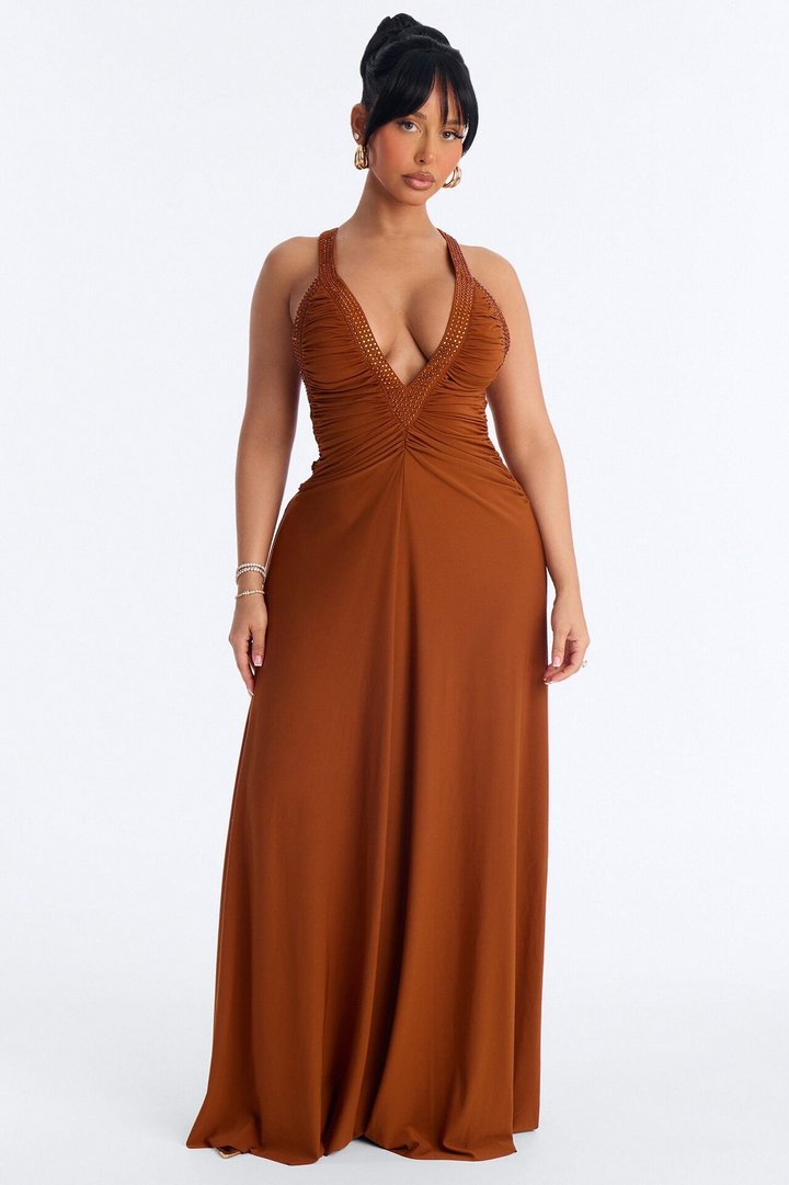 Liv Plunge Maxi Dress - Rust