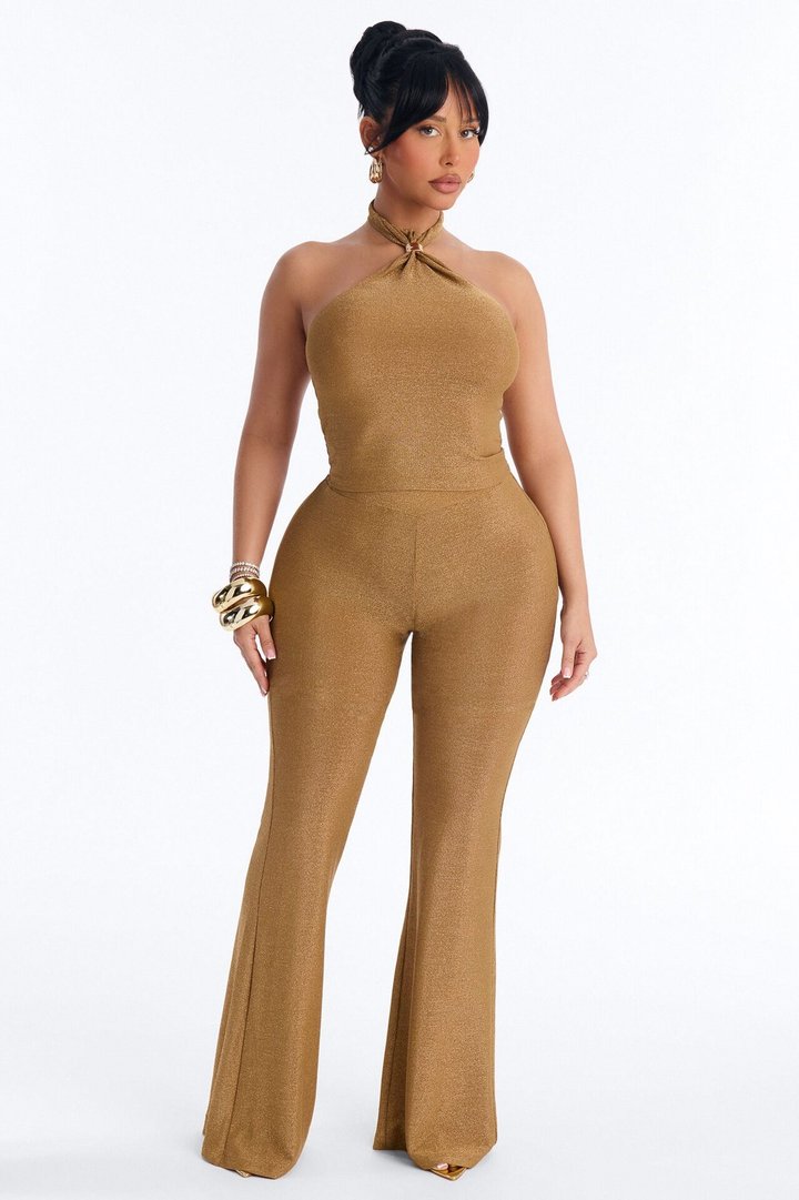 Golden Girl Metallic Knit Pant Set - Gold