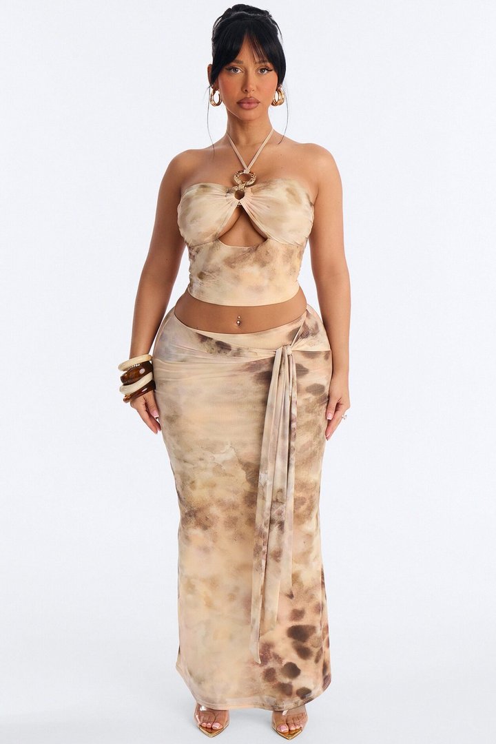 Marisel Mesh Maxi Skirt Set - Taupe
