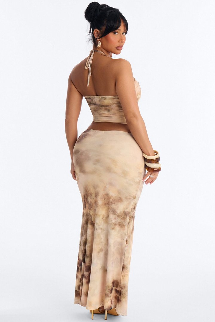 Marisel Mesh Maxi Skirt Set - Taupe