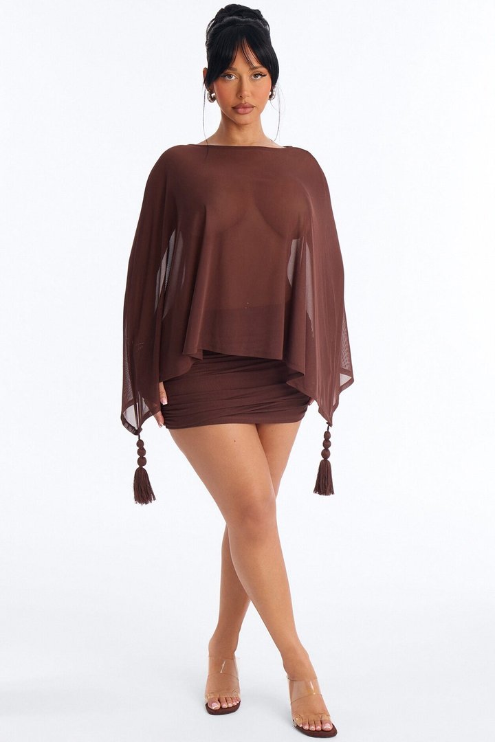 Taylor Tassel Mesh Skirt Set - Chocolate