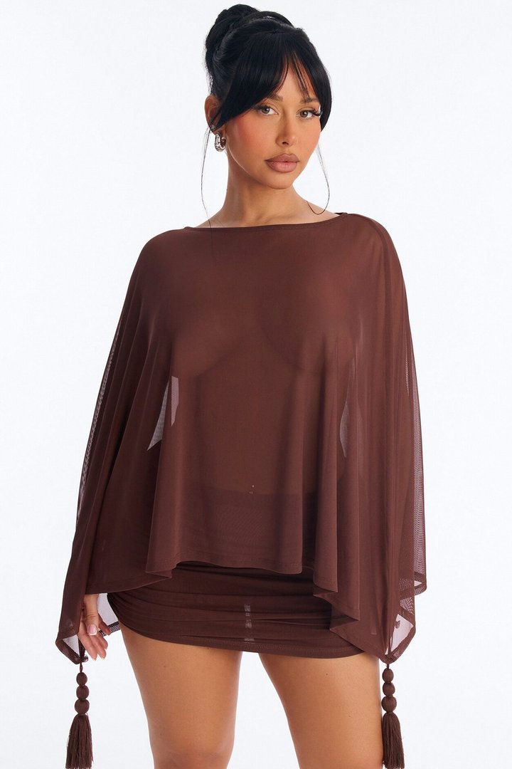 Taylor Tassel Mesh Skirt Set - Chocolate