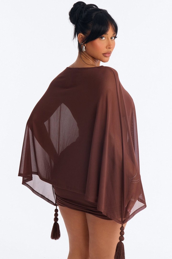 Taylor Tassel Mesh Skirt Set - Chocolate