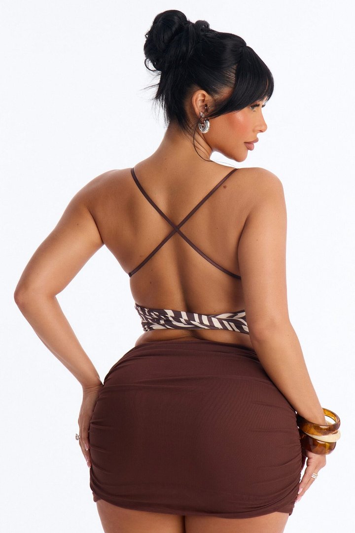 Savannah Zebra Tie Waist Tank Top - Brown/combo