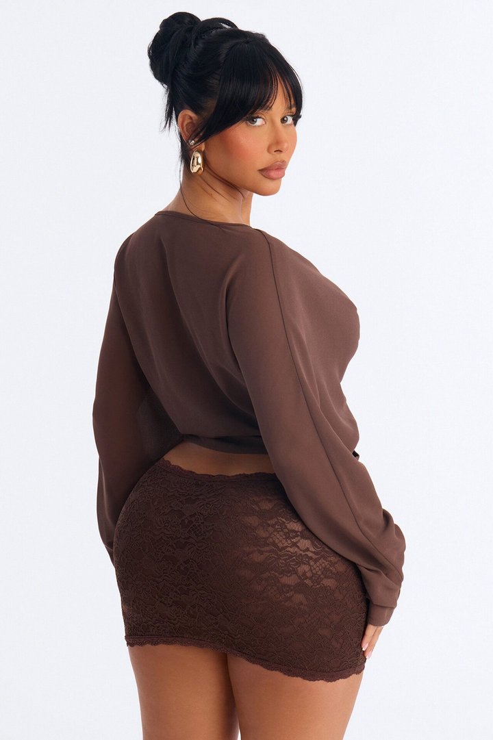 Collecting Cities Twisted Chiffon Blouse - Chocolate