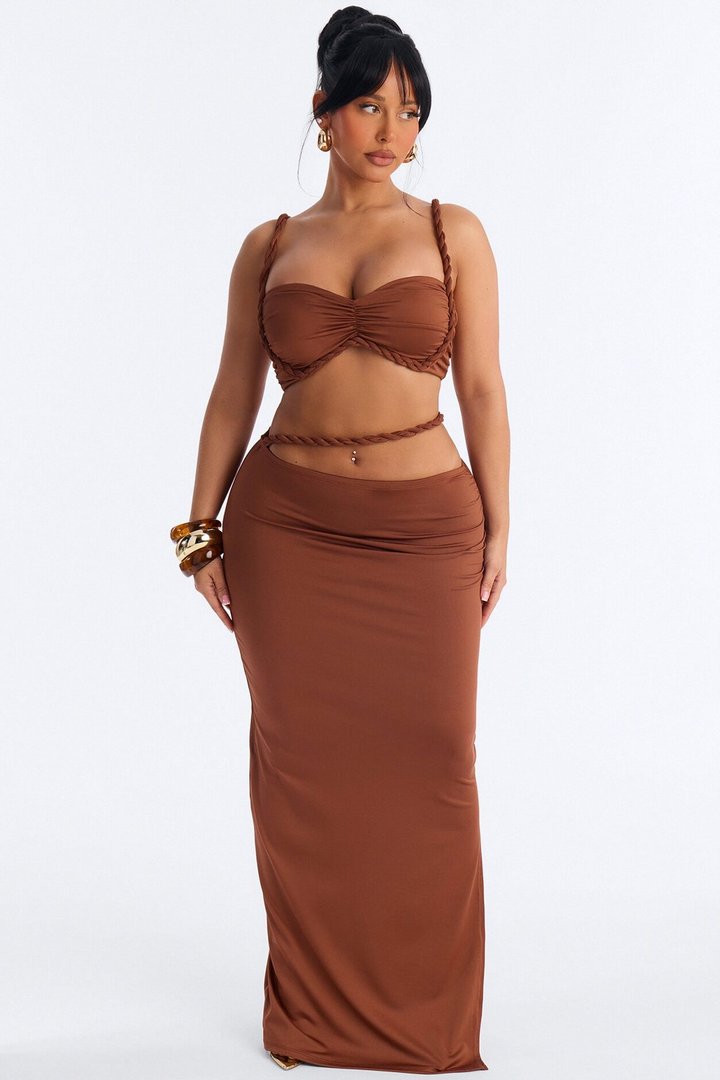 Zaria Braided Maxi Skirt Set - Brown