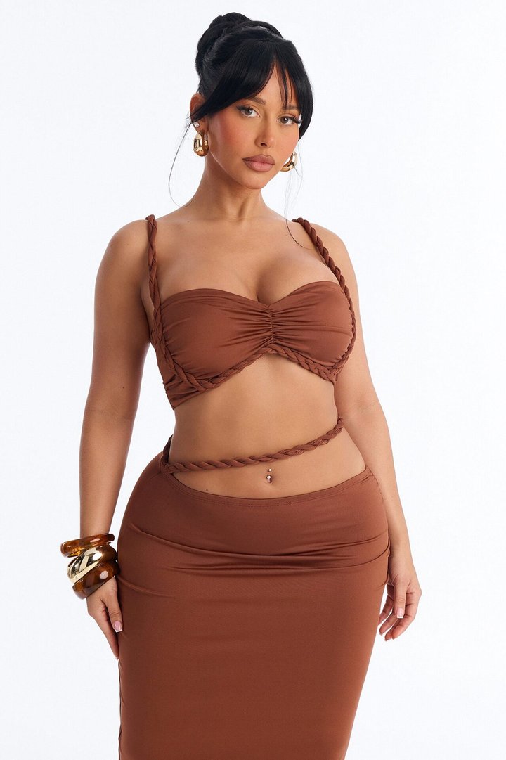 Zaria Braided Maxi Skirt Set - Brown