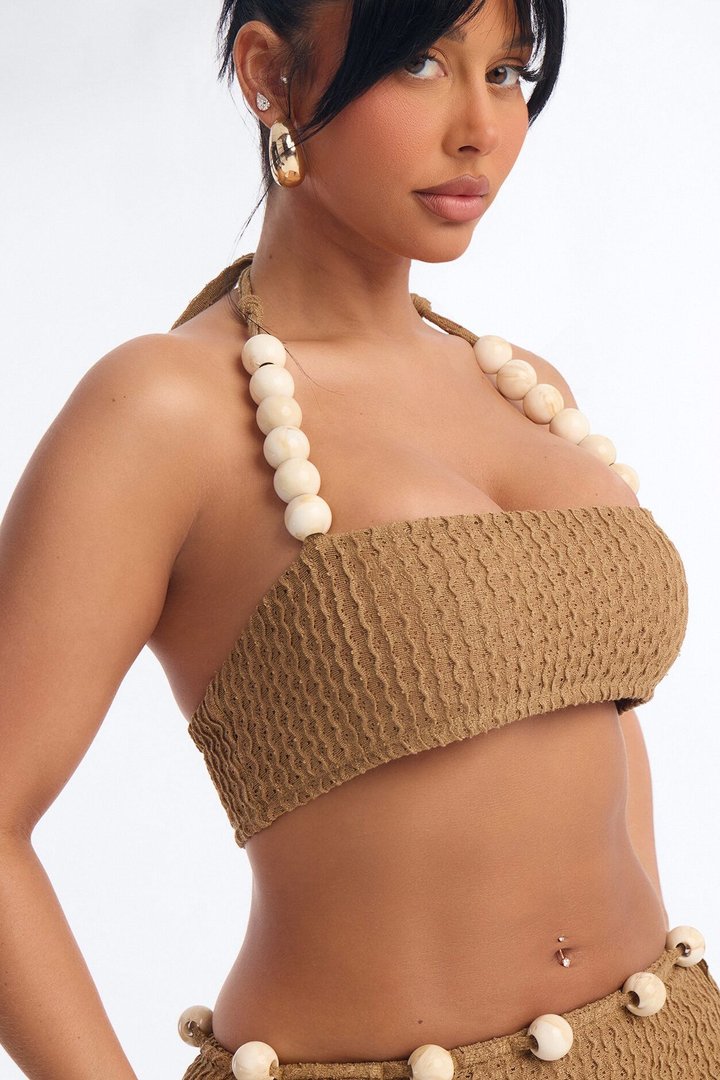 Shoreline Crush Beaded Skirt Set - Taupe
