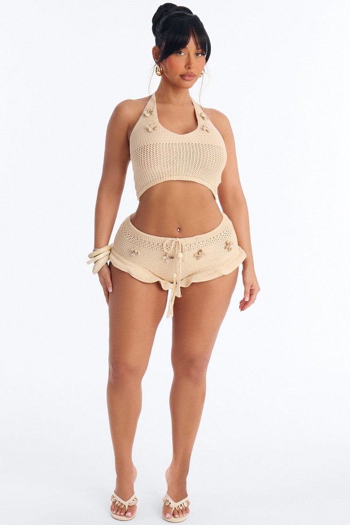 Beach Crush Seashell Crochet Halter Top - Natural