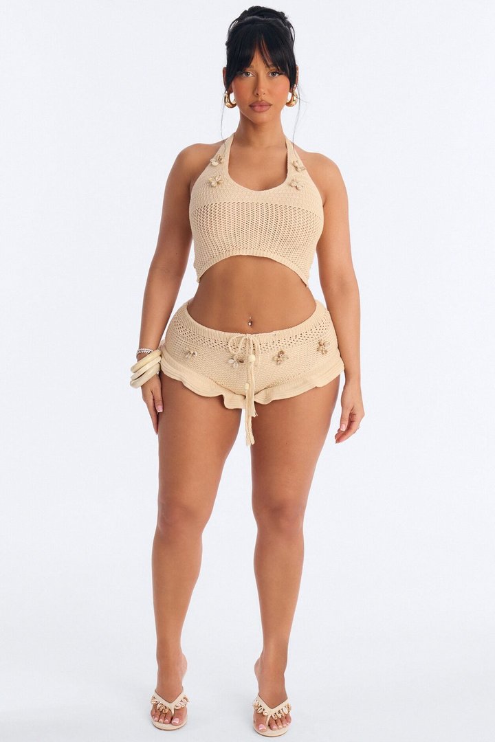 Beach Crush Seashell Crochet Micro Short - Natural