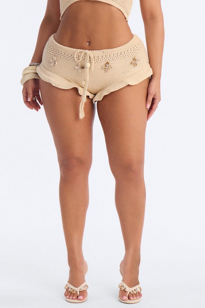 Beach Crush Seashell Crochet Micro Short - Natural