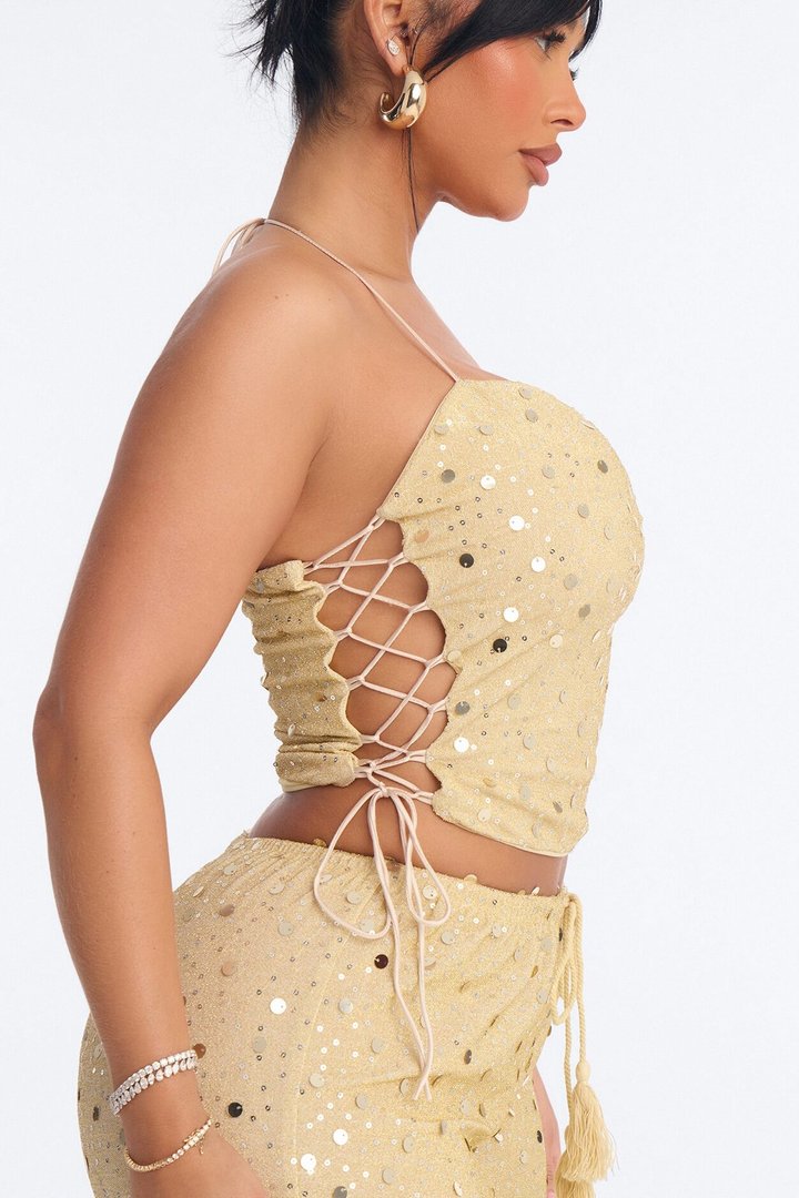 Beach Club Icon Sequin Pant Set - Gold