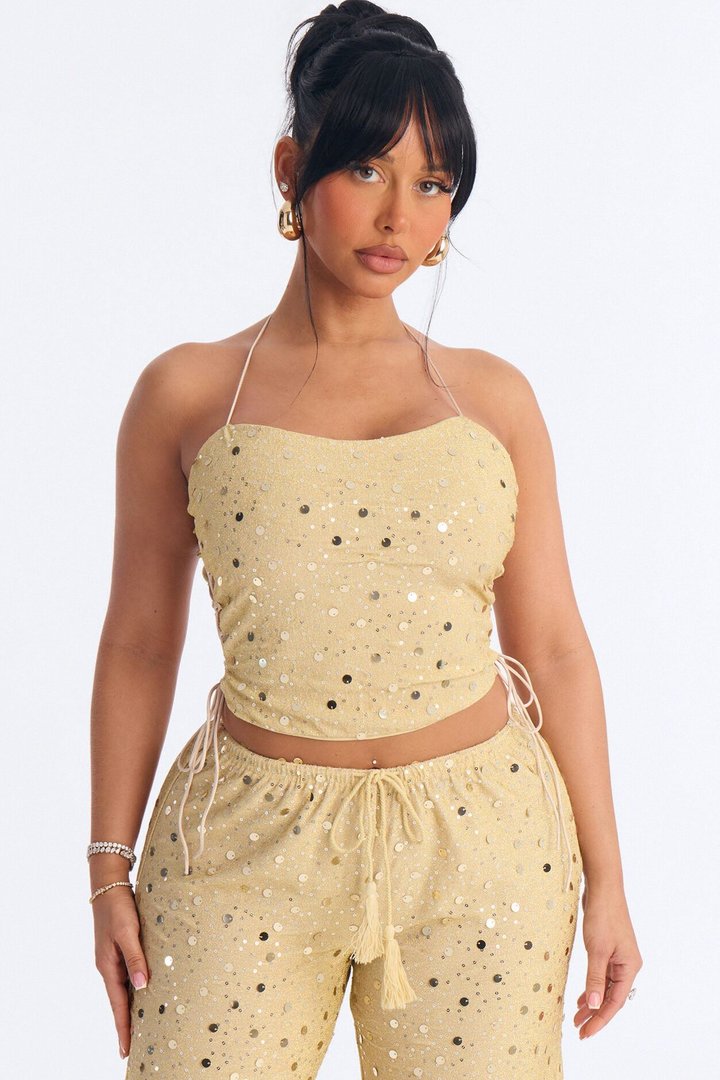 Beach Club Icon Sequin Pant Set - Gold