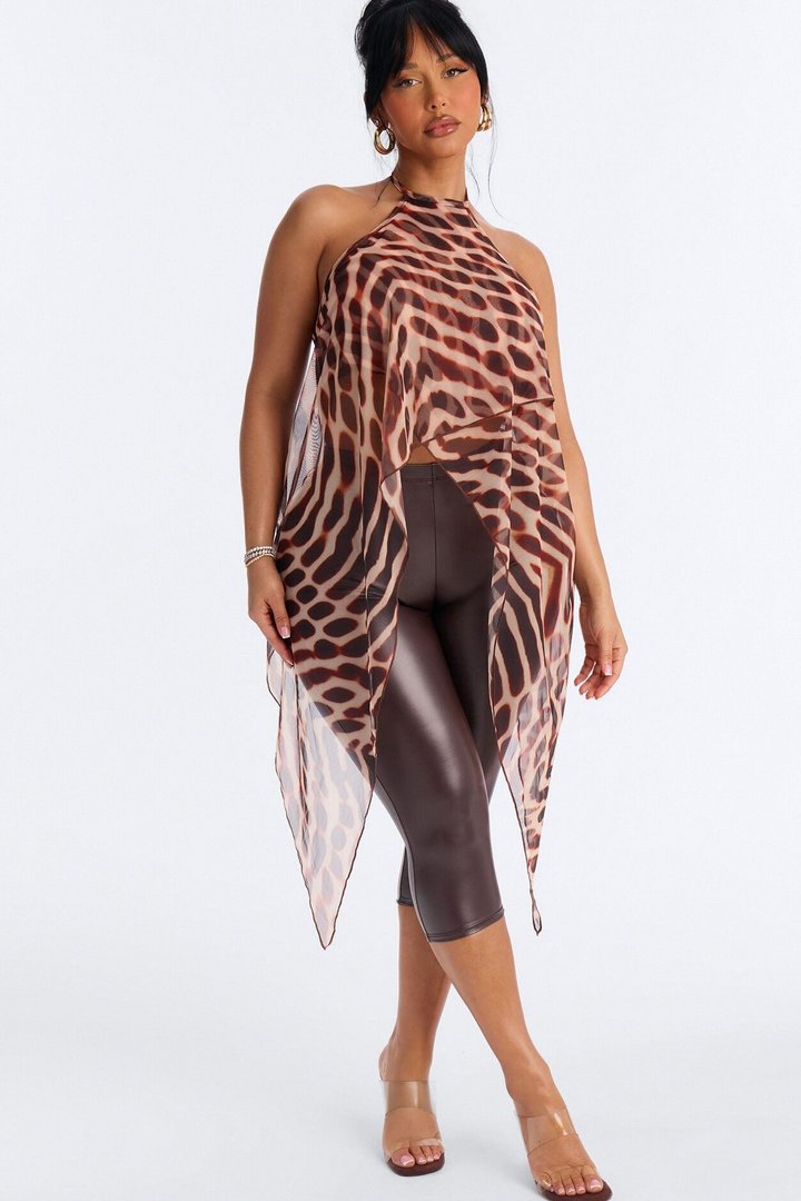 Gabriella Abstract Long Mesh Halter Top - Brown/combo
