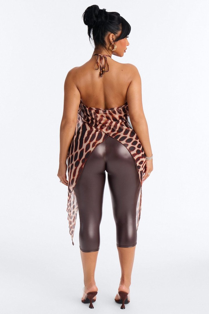 Gabriella Abstract Long Mesh Halter Top - Brown/combo