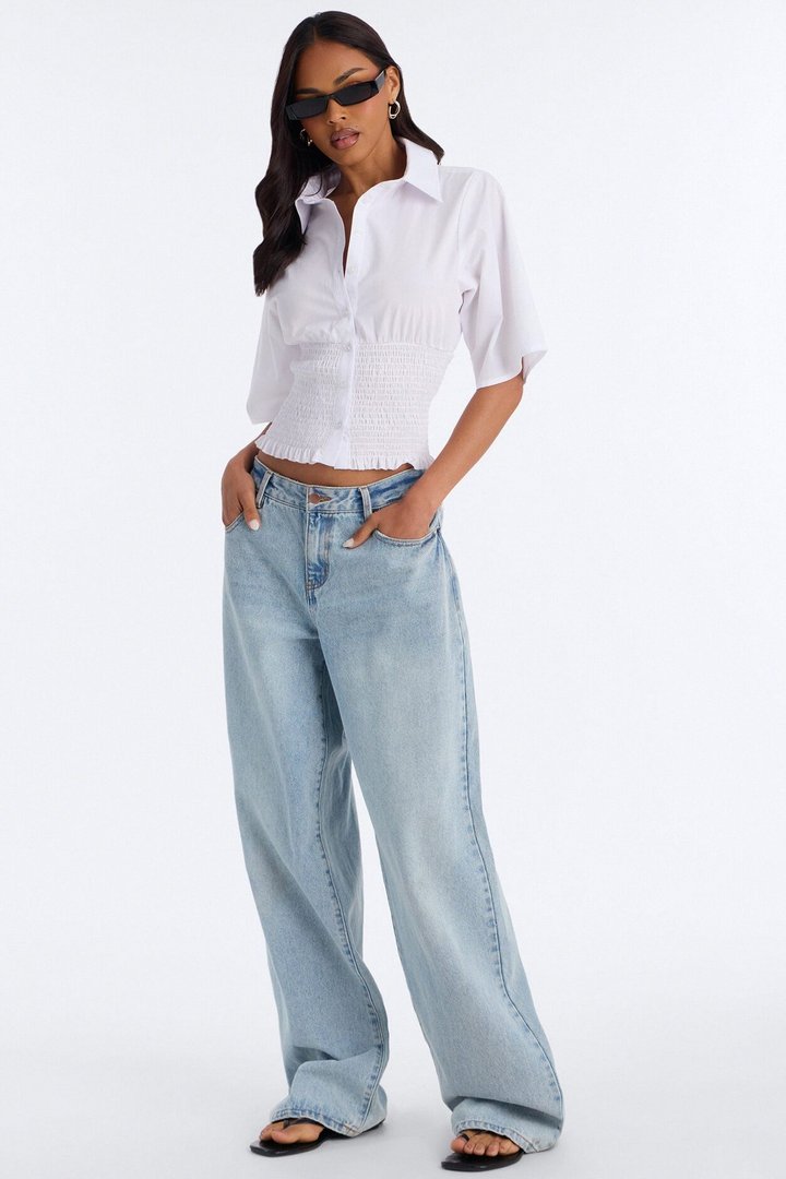 Madeline Smocked Poplin Shirt - White