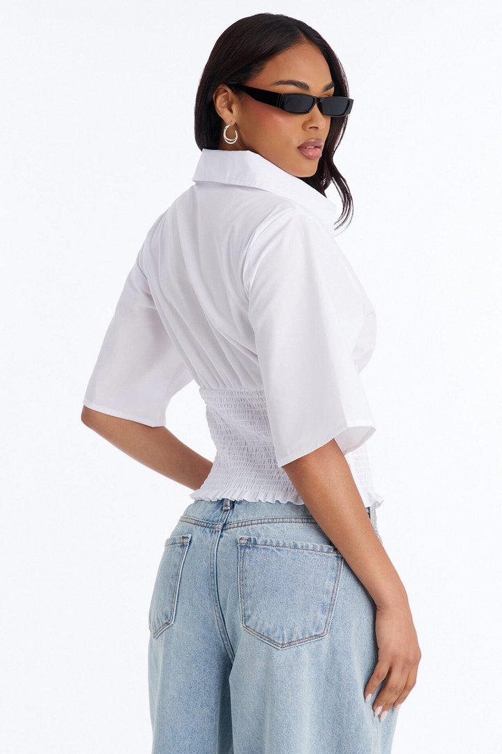 Madeline Smocked Poplin Shirt - White