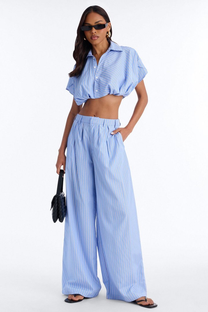 Mila Pinstripe Pant Set - Blue/combo