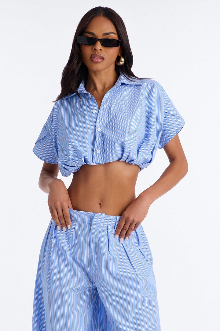 Mila Pinstripe Pant Set - Blue/combo