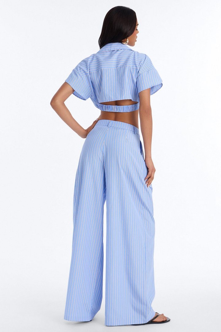 Mila Pinstripe Pant Set - Blue/combo