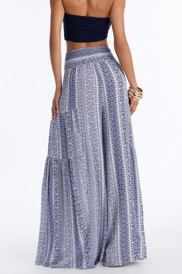 Adina Tie Waist High Rise Wide Leg Pant - Blue/combo