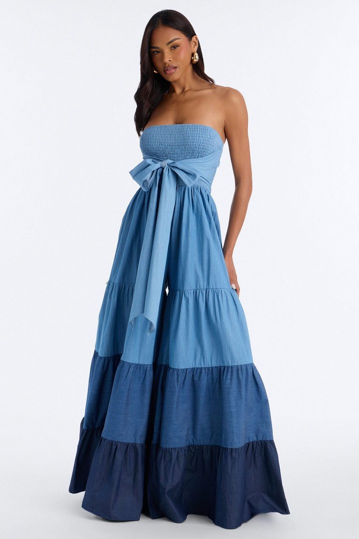 Tier Me Out Wide Leg Jumpsuit - Denim
