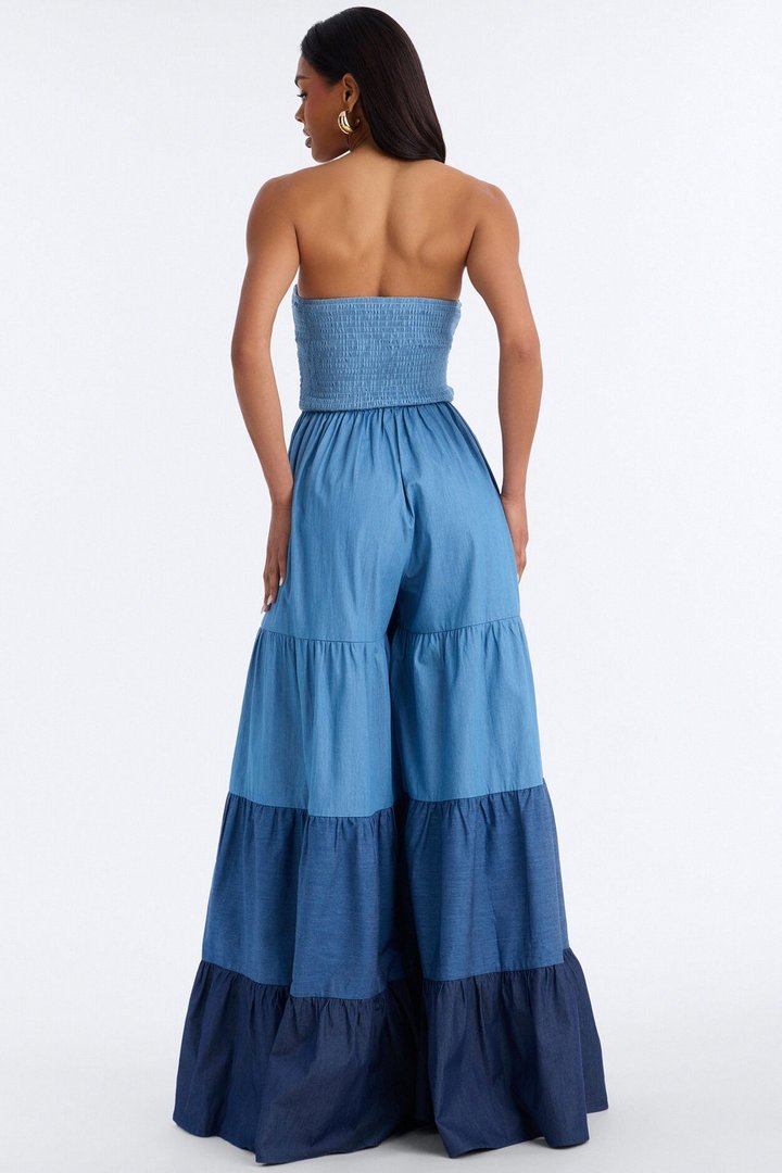 Tier Me Out Wide Leg Jumpsuit - Denim
