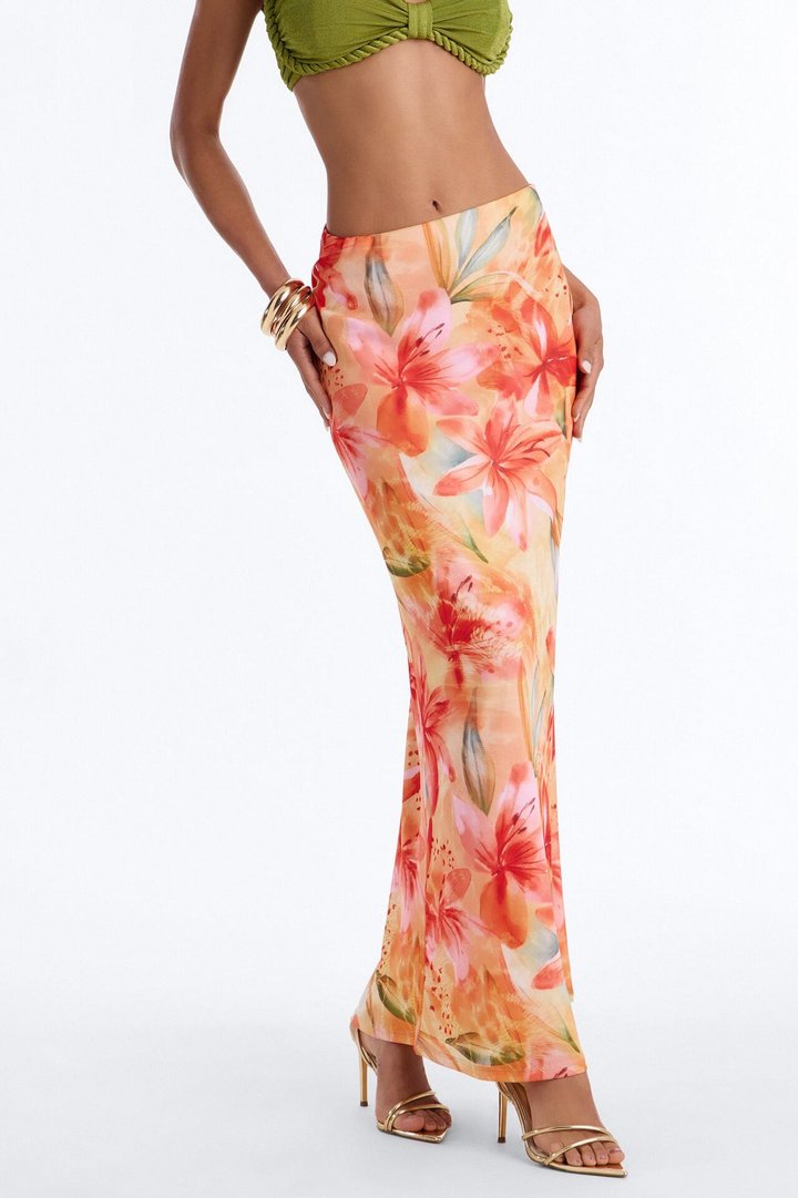 Sweet Nothings Floral Mesh Maxi Skirt - Yellow/combo