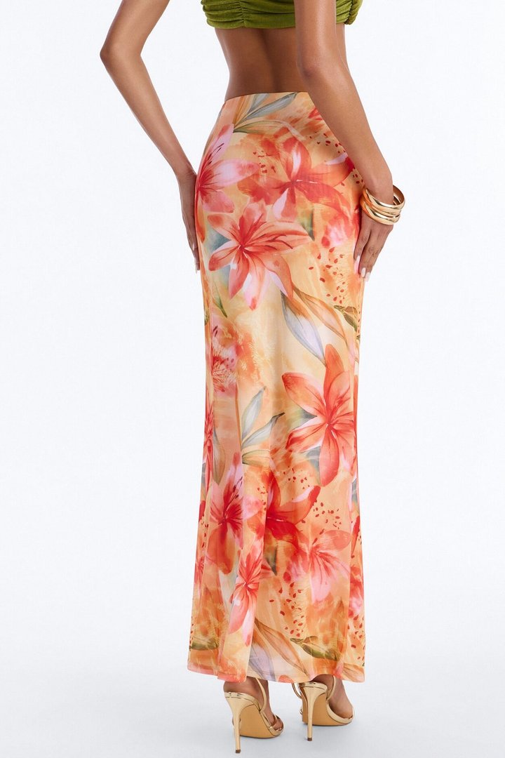 Sweet Nothings Floral Mesh Maxi Skirt - Yellow/combo