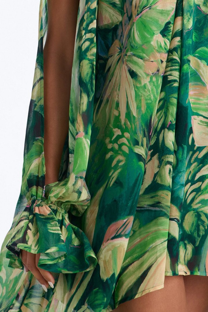 Dark Paradise Long Sleeve Chiffon Maxi Dress - Green/combo