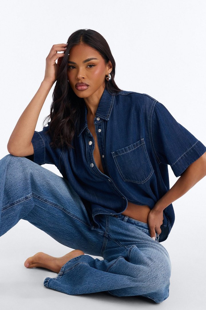 Elevated Casual Oversized Denim Shirt - Dark Wash