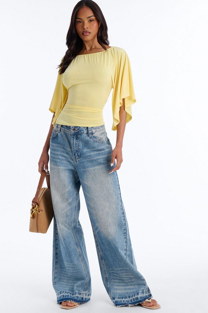 Cierra Cinched Waist Short Sleeve Top - ButterYellow