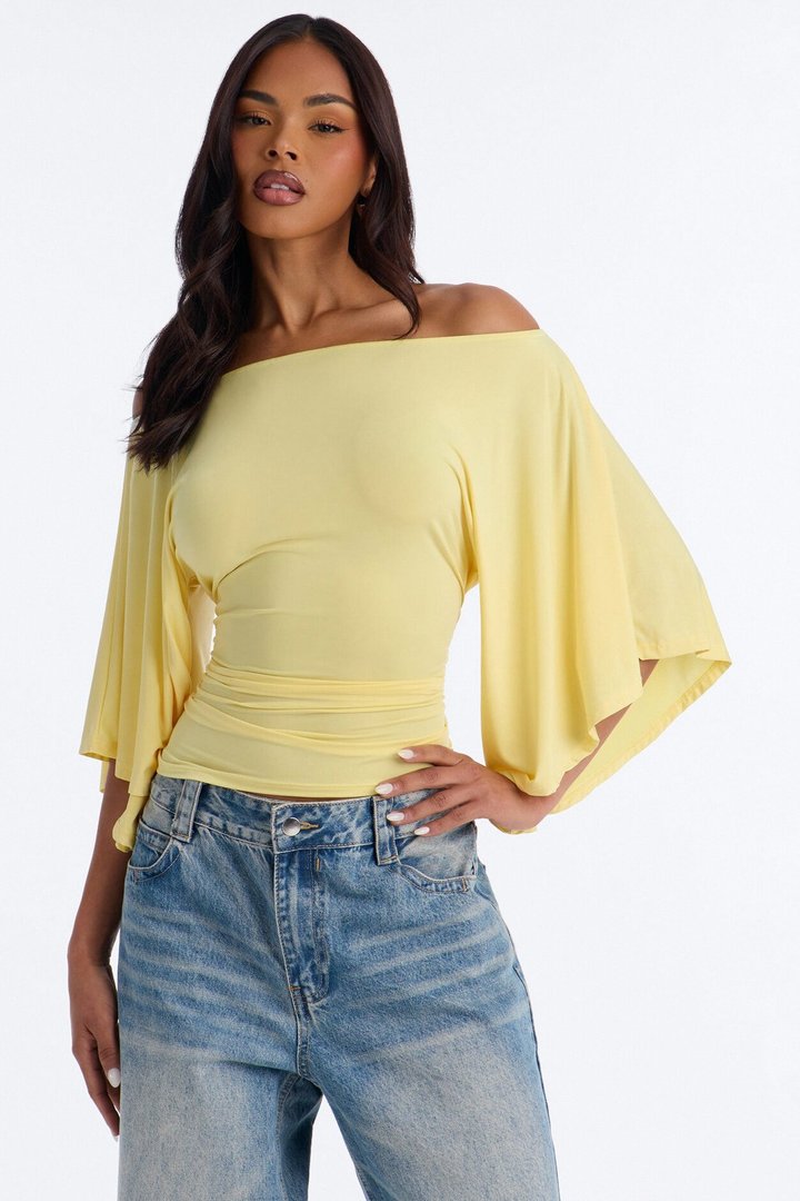 Cierra Cinched Waist Short Sleeve Top - ButterYellow