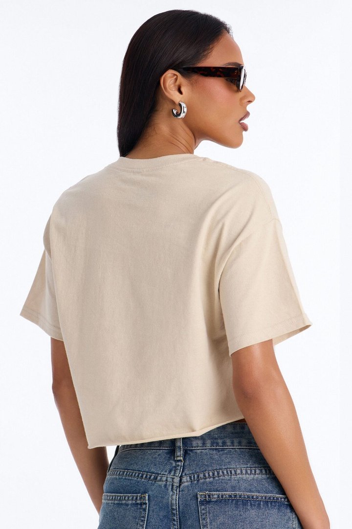 Cowgirl Ride Cut Off Cropped Tee - Sand
