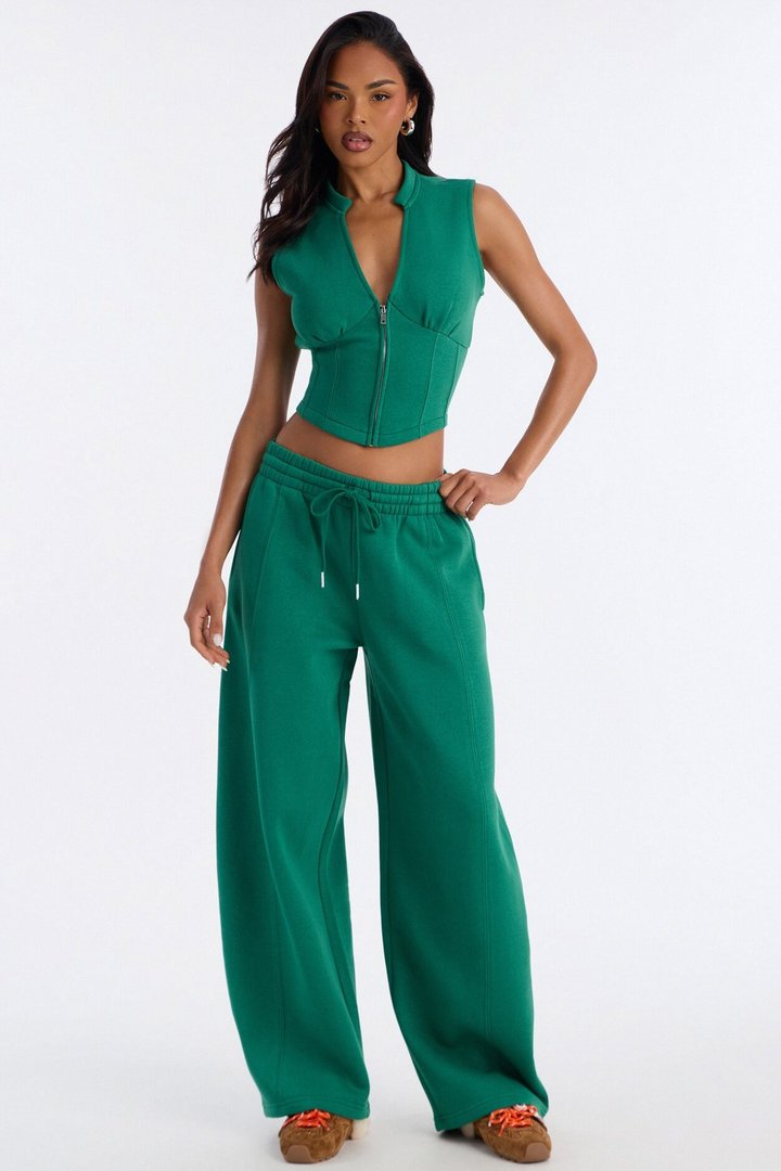 Structured Fleece Barrel Leg Lounge Set - Kelly Green