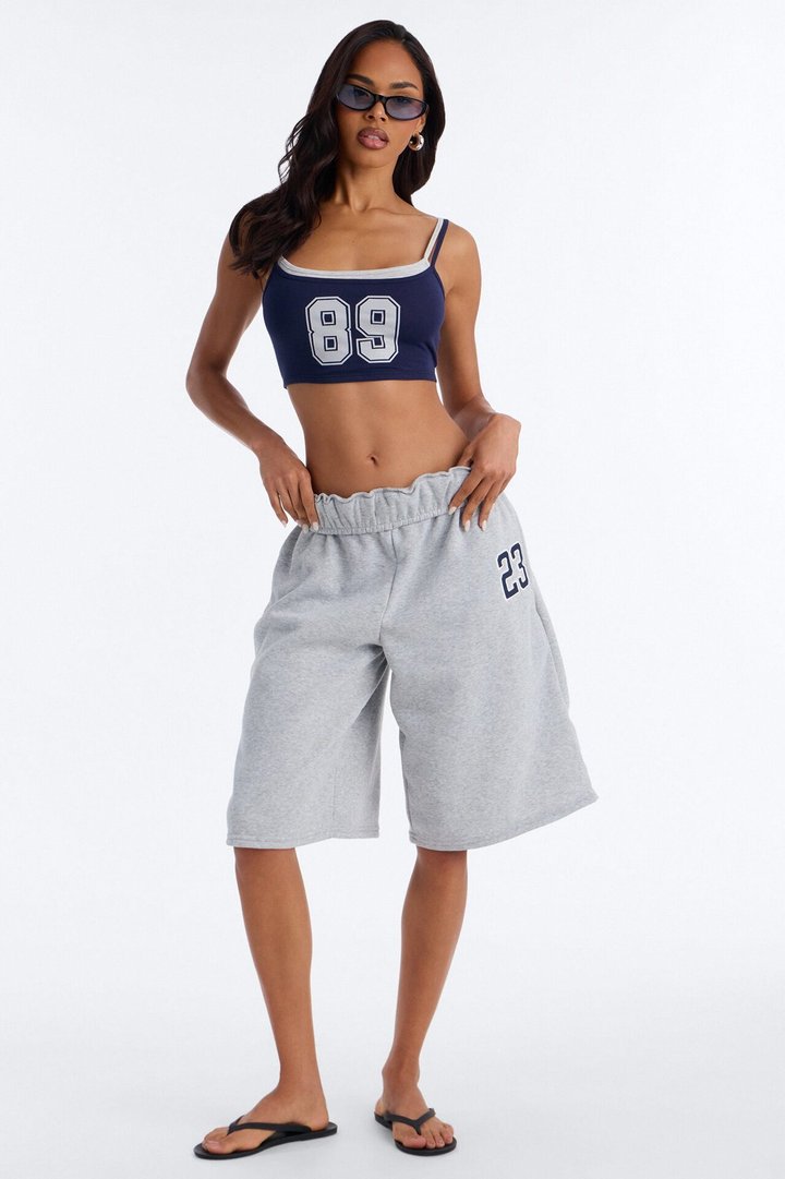 89 Double Layered Cropped Tank Top - Navy