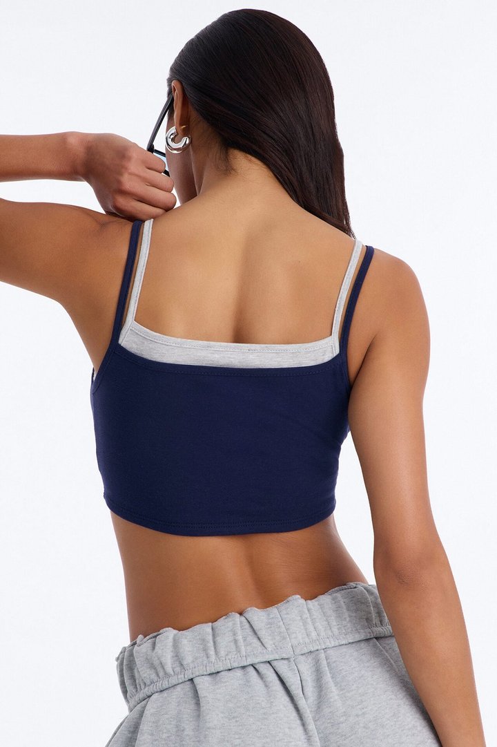 89 Double Layered Cropped Tank Top - Navy